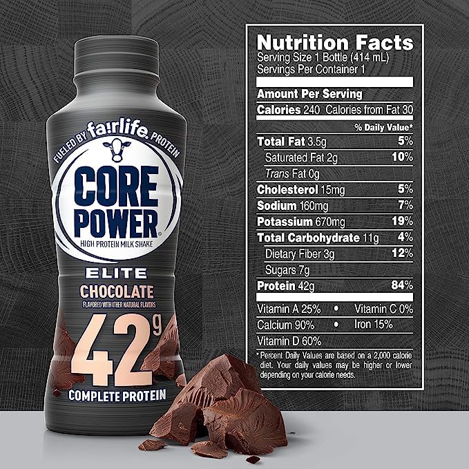 Core Power Fairlife Elite 42g High Protein Milk Shakes For kosher diet, Ready to Drink for Workout Recovery, Chocolate, 14 Fl Oz (Pack of 12), Liquid, Bottle