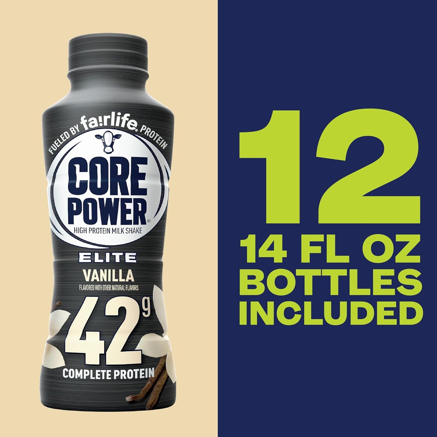 Core Power Fairlife Elite 42g High Protein Milk Shakes For kosher diet, Ready to Drink for Workout Recovery, Vanilla, 14 Fl Oz (Pack of 12)