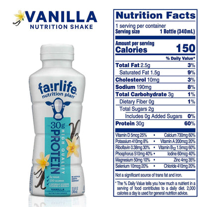 Fairlife Vanilla Flavor, 30g Protein Shake 12 PACK, Low Fat fit fuels Success